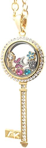 Floating Locket- 24 mm diameter Memory Living Key Locket with 32 inch chain-(Golden Key)