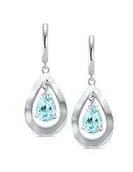 CleverEves Pear Shaped Silver Earrings With Prong Set Pear Shaped Natural Aquamarine Center Stones.