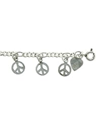 Sterling Silver Peace Sign Charm Bracelet
