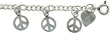 Sterling Silver Peace Sign Charm Anklet