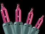 Set of 50 Pink Everglow Mini Christmas Lights With Green Wire