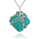 Sterling Silver Marcasite Wrapped Lab Created Turquoise Pendant, 18