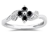 Black and White Diamond Flower Ring in 10K White Gold