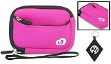 Samsung EC-SH100 Digital Camera Sleeve Case With External Compartment Pocket Color Black / Magenta + Nuvur ™ Keychain (FGL2ZZM1)