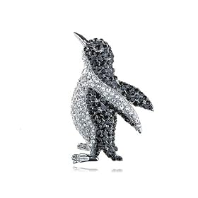 Adorable Clear Black Crystal Rhinestone Silver Tone Penguin Bird Pin Brooch: Jewelry