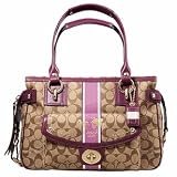 Coach Heritage Stripe Fashion XL Satchel Bag Tote 12529 Berry