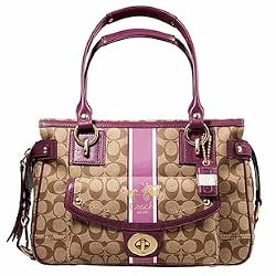Coach Heritage Stripe Fashion XL Satchel Bag Tote 12529 Berry