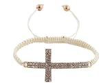 Off White with Gold Lace Style Iced Out Cross Bracelet with Beaded Disco Balls Macrame Shamballah