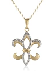18k Yellow Gold Plated Sterling Silver Two-Tone Matte Finish Fleur-De-Lis Pendant Necklace, 18"