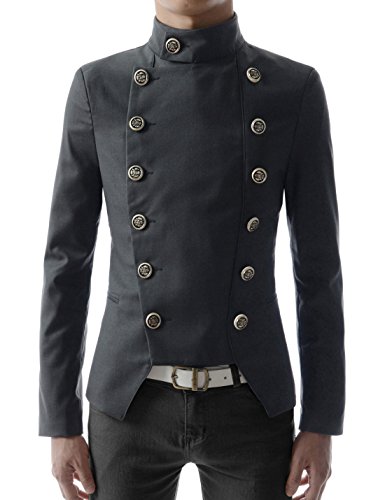 (NJK4) TheLees Mens Double Breasted Slim Fit Jacket Blazer DARKGRAY US XS(Tag size M)