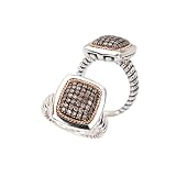 925 Silver & Chocolate Diamond Square Ring with 18k Gold Accents (0.45ctw)- Sizes 6-8