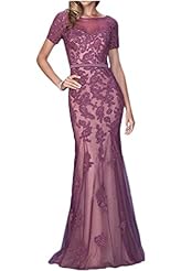 Short Sleeves Charmeuse Applique Lace   Ball Gown Evening Dress/Prom Dress 