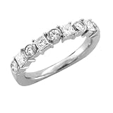 14k White Gold Round and Princess-Cut Diamond Wedding Ring / Band, Size 7 (G-H, SI. 0.75 carat)