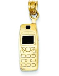 14K Gold Black Enamel Cell Phone Pendant Charm Jewelry