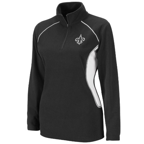 NFL Women's New Orleans Saints Game Theory III Long Sleeve 1/4 Zip Micro Chiller Fleece Pullover (Black/White, Large)
