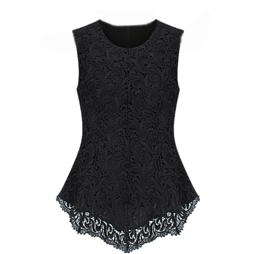Amoin Ladies Scoop Neck Sleeveless Lace Shirt Blouse Top