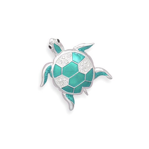 Clear Swarovski Crystal and Green Epoxy Turtle Fashion Pin - Free Shipping