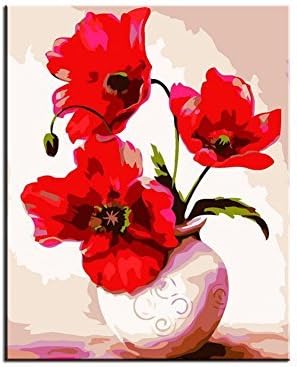 Haokuo® DIY Oil Painting Two Flowers Vases Paint By Number Kit Wood Framed 16*20"