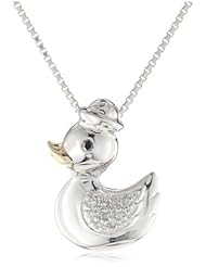 XPY Sterling Silver and 14k Yellow Gold Rubber Ducky with Diamond Accent Pendant Necklace, 18"