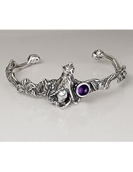 An Adorable Little Kitty Cat Cuff Bracelet Accented with a Genuine Amethyst