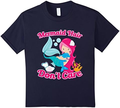 Kids Girls Mermaid Hair Don't Care Cute Graphic T-Shirt 8 Navy
