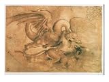 Fight Between a Dragon and a Lion Art Giclee Poster Print by Leonardo da Vinci, 24x18