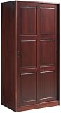 Wardrobe with 2 Sliding Raised Panel Doors, Mahogany, 36"w x 72"h x 22.5"d, 1 Shelf, 1 Hanging Bar Included, 100% Solid Wood. Optional Additional Shelves Sold Separately. Requires Assembly.