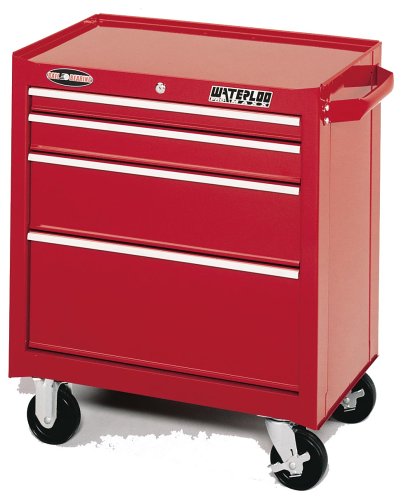 Waterloo PMX2704 26-1/2-Inch Wide by 18-Inch Deep by 32-Inch High Red Tool Cabinet with 4 Ball Bearing Drawers and Tri Channel Construction