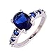 Psiroy 925 Sterling Silver Stunning Created Gorgeous Women's 7mm*9mm Oval & Round Cut Sapphire Quartz Charms Filled Ring