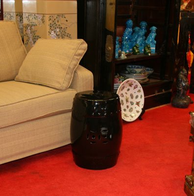Oriental Garden Seat - black glaze, porcelain
