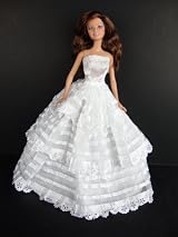 White Ball Gown with Lots of White Ribbon Details Made to Fit the Barbie Doll