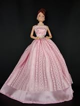 Pink Dress with Striped Pattern Lace with a Flower At the Waist Made to Fit the Barbie Doll