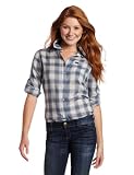 RVCA Juniors Sterio Plaid Long Sleeve Shirt, Blue Mirage, Medium