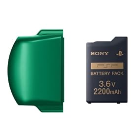 �o�b�e���[�p�b�N(2200mAh) PSP-3000�V���[�Y�p�o�b�e���[�J�o�[(�X�s���e�B�b�h�E�O���[��)�t��