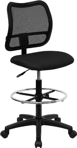 Flash Furniture WL-A277-BK-D-GG Mid-Back Mesh Drafting Stool with Black Fabric Seat
