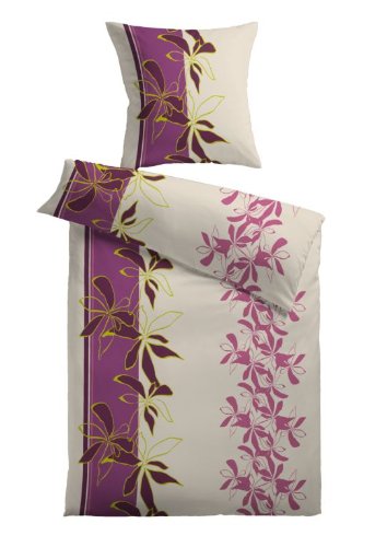 Kinzler Q-17358/01 Mikrofaser Bettw&auml;sche Sarah 80 x 80 cm + 135 x 200 cm mit Rei&szlig;verschluss, natur lila