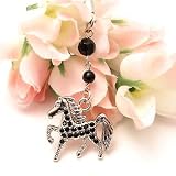 Black Horse Cell Phone Charm Strap Cubic Stone