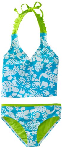 Laguna Girls 7-16 Vintage Hawaiian Tankini, Blue, 10