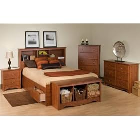 Full Size Cherry Storage Bed with Bookcase Headboard