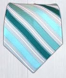  : 100% Silk Woven Silver and Aqua Striped Tie
