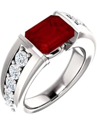 10K White Gold 9.00x7.00mm Emerald Cut Chatham Created Ruby and Diamond Ring -- LIFETIME WARRANTY