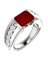 Platinum 9.00x7.00mm Emerald Cut Chatham Created Ruby and Diamond Ring -- LIFETIME WARRANTY
