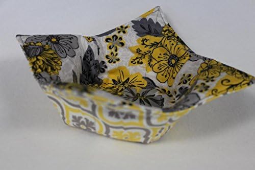 Microwave Bowl Cozy Bowl Potholder Reversible Yellow Gray Flowers