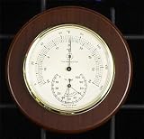Nautical Brass Thermometer & Hygrometer on Cherry Wood-5 Diameter