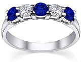 Women's 5 Stone Diamond and Blue Sapphire Ring in Round Shared Prong Setting - INCLUDES APPRAISAL / CERTIFICATE OF AUTHENTICITY - ( 1.00 Total Carat Weight | GH-SI Quality | 14k White Gold ) Finger Size -