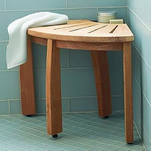 Teak Corner Shower Seat with Basket - Frontgate