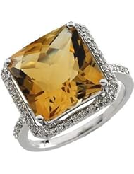 Jewelplus Genuine Citrine & Diamond Ring 14K White 1/2 Cttw/12.00X12.00 Mm