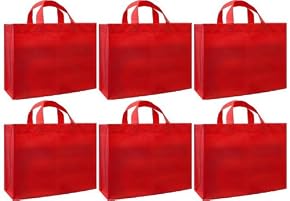 Reusable Gift Bags, Large, Red 6 Pack