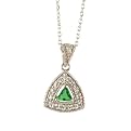Sterling Silver Green Cubic Zirconia Triangle Pendant -16"&nbsp;