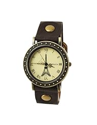Yesurpriseweave Classic Leather Band Black Paris Eiffel Tower Women Quartz Wrist Watch Mothers Day Gift Brown